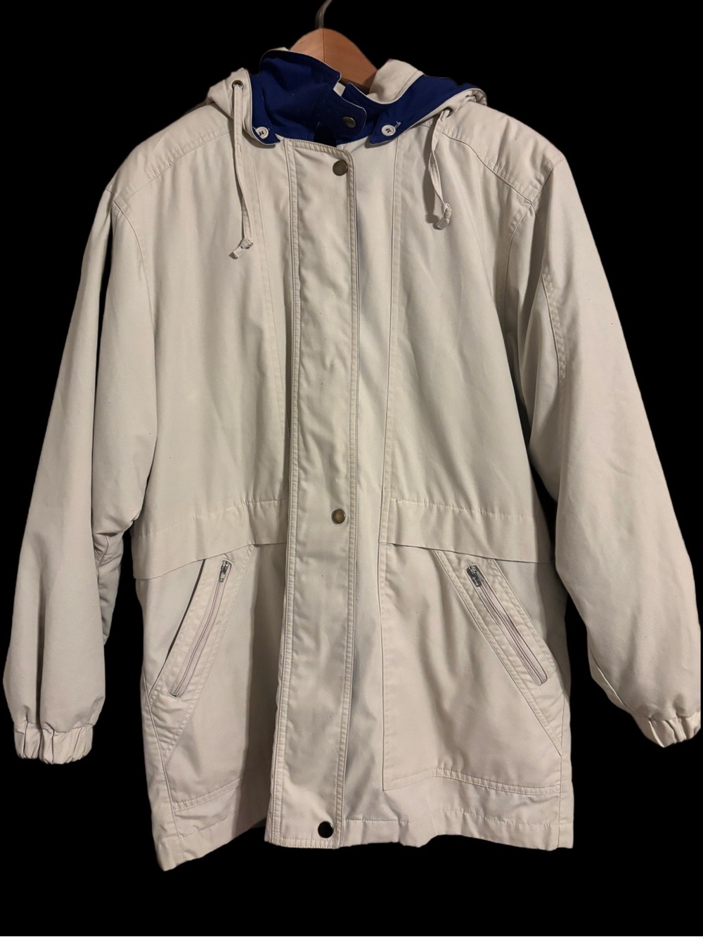 Vintage London Fog Cream Raincoat with Removable Navy Lining and Hood Men’s L
